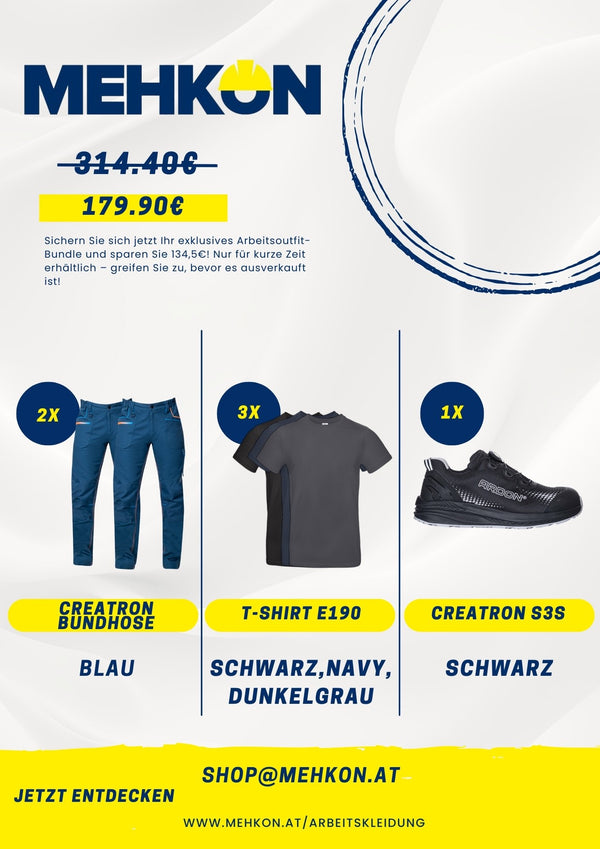 2x CREATRON Bundhose, 3x T-Shirt E190, 1x CREATRON S3S Schuhe